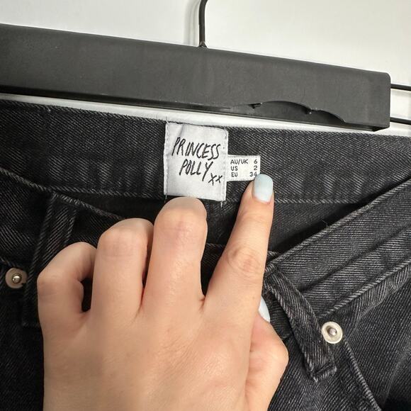 Princess Polly Women’s Black Holly Asymmetric Crossover Waist Straight Leg Jeans - Picture 6 of 10